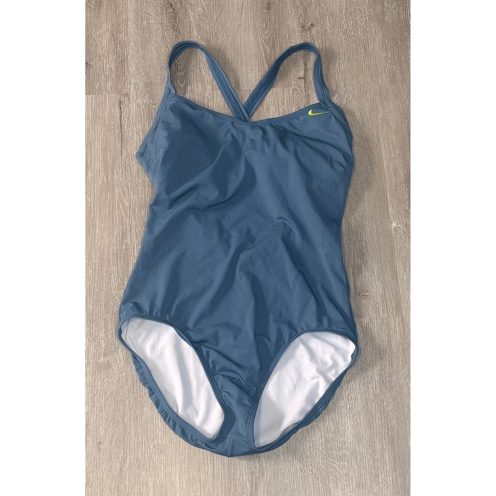 Nike Womens Blue Crossback One Piece Swimsuit Athletic Training Swimwear Size 18